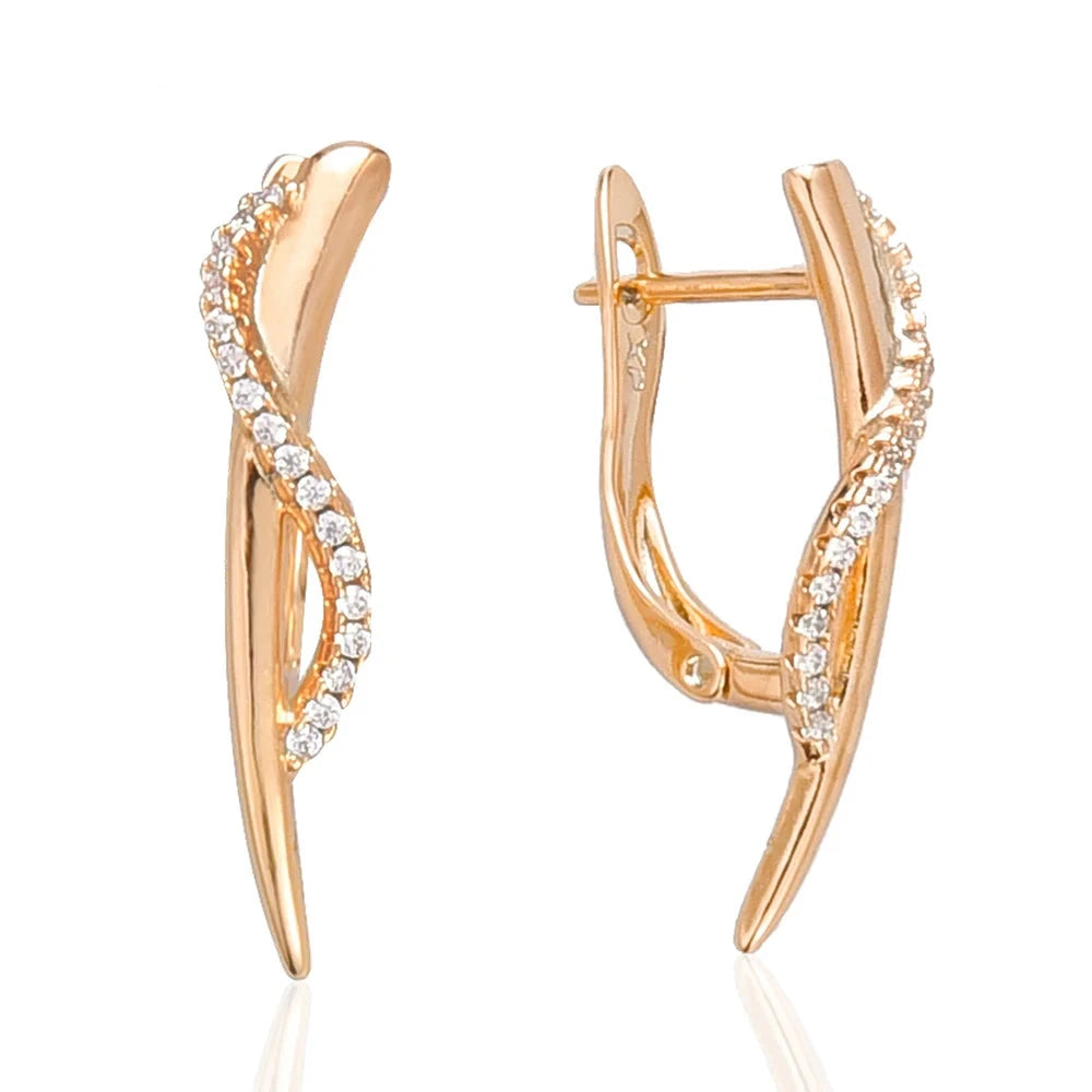 Gold S-Shaped Zircon Stud Earrings - Trendy Geometric Clip Jewelry