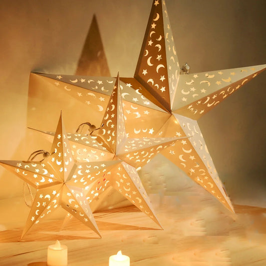 "30-75cm Hollow Star Hanging Pendant – Elegant Paper Lampshade for Christmas, Weddings & Home Decor 2024!"