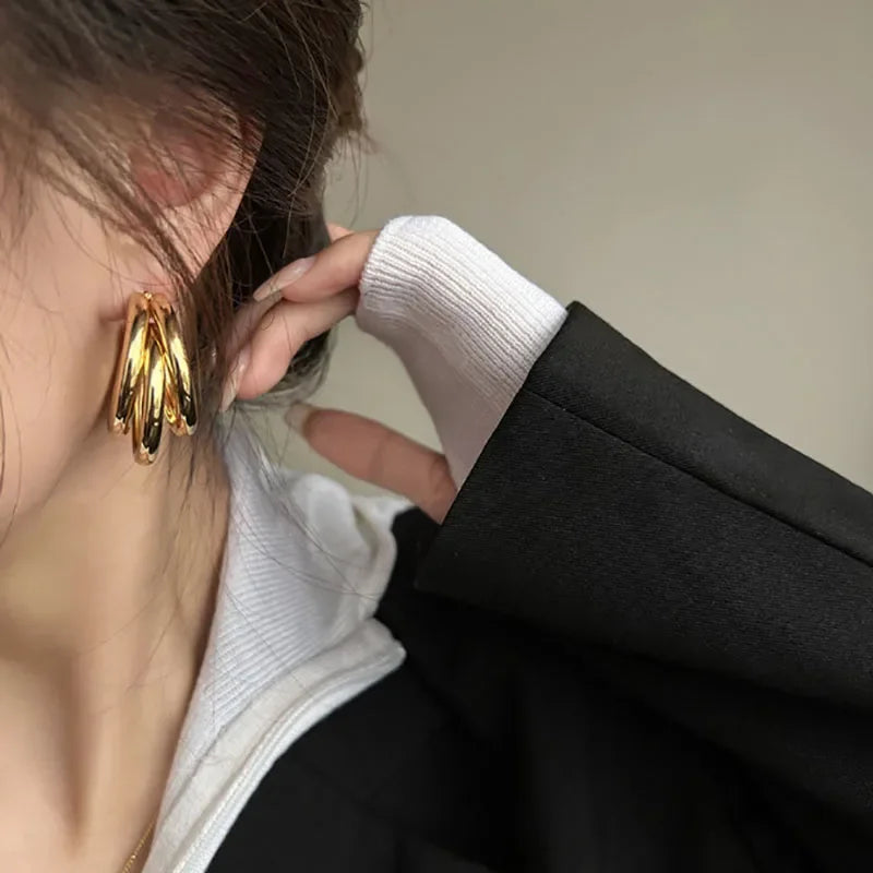 Korean Gold Hoop Earrings - Vintage Geometric Luxury Jewelry for Women