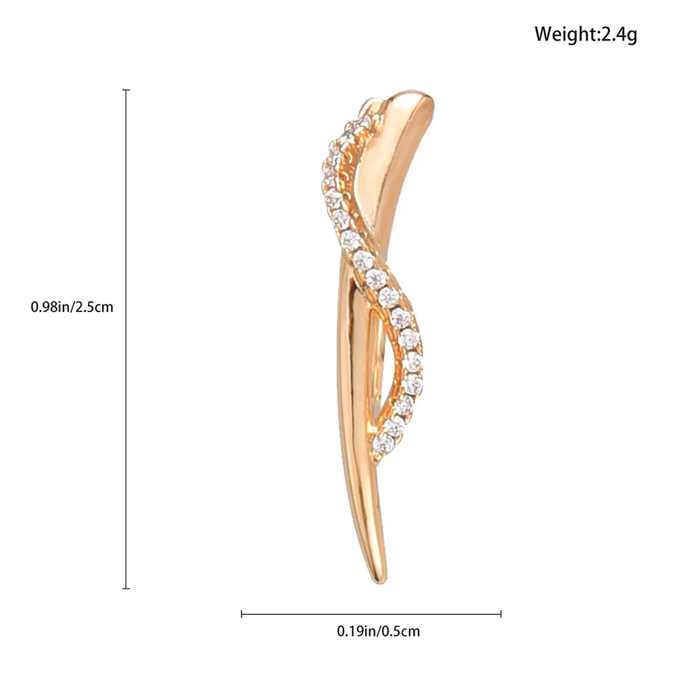 Gold S-Shaped Zircon Stud Earrings - Trendy Geometric Clip Jewelry