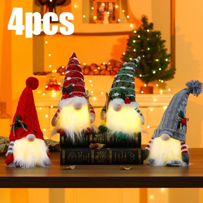 "1-4pcs LED Knitted Gnome Christmas Dolls – Festive Elf Night Light Decorations for Home & Holiday Gifts 2024-2025!"