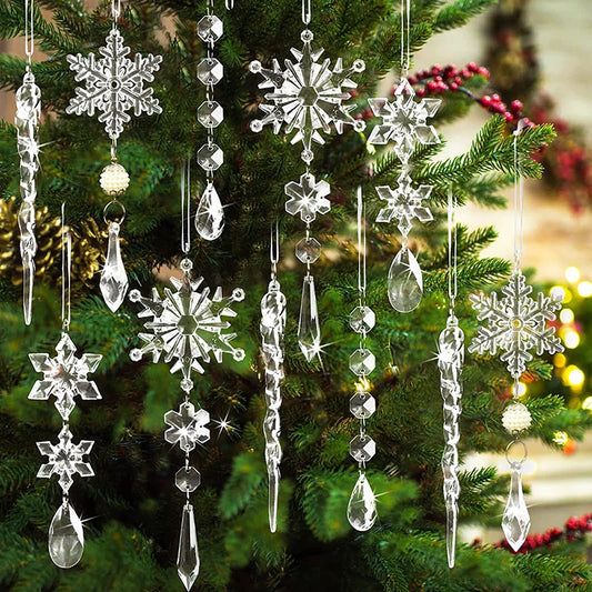 "5/10Pcs Acrylic Snowflake Ice Pendants – Elegant Hanging Ornaments for Xmas Tree & Home Decor 2024 Christmas & New Year 2025!"