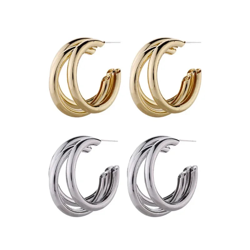 Korean Gold Hoop Earrings - Vintage Geometric Luxury Jewelry for Women