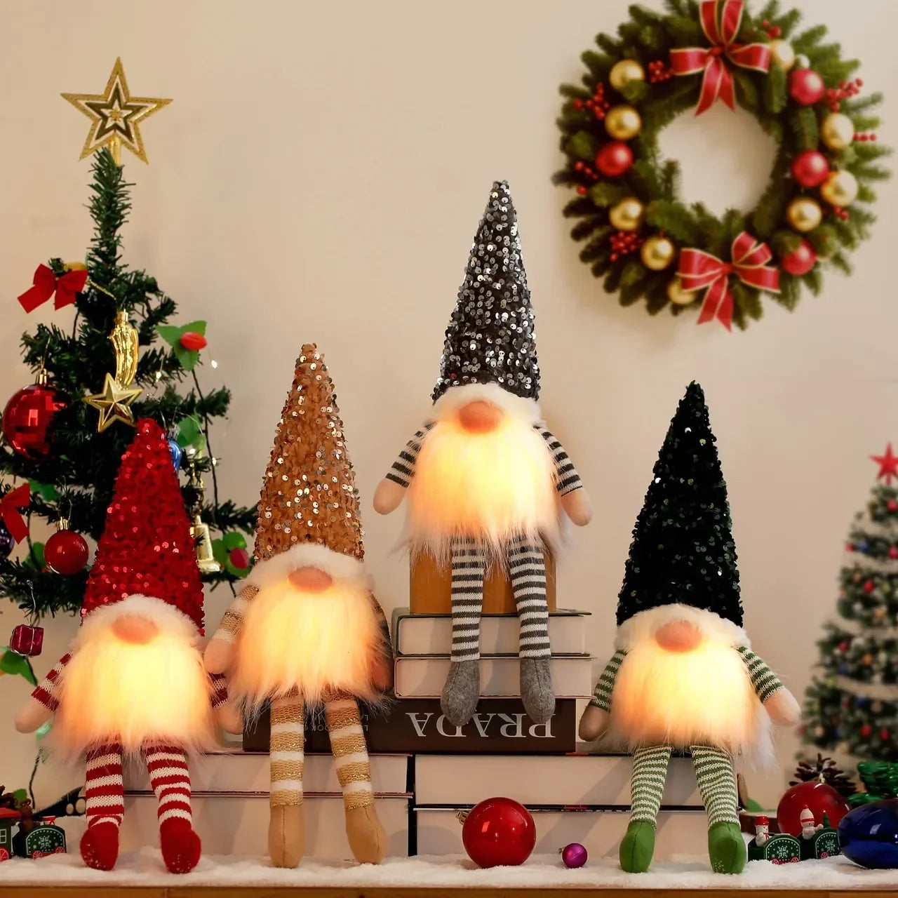 "1-4pcs LED Knitted Gnome Christmas Dolls – Festive Elf Night Light Decorations for Home & Holiday Gifts 2024-2025!"