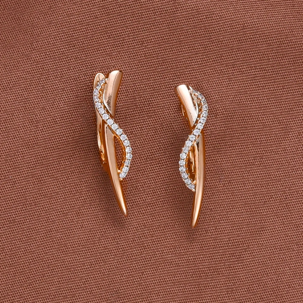 Gold S-Shaped Zircon Stud Earrings - Trendy Geometric Clip Jewelry