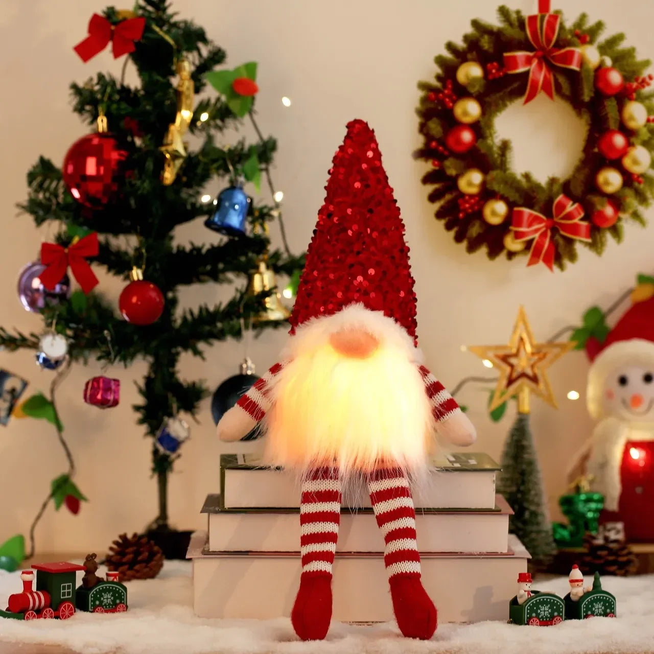 "1-4pcs LED Knitted Gnome Christmas Dolls – Festive Elf Night Light Decorations for Home & Holiday Gifts 2024-2025!"