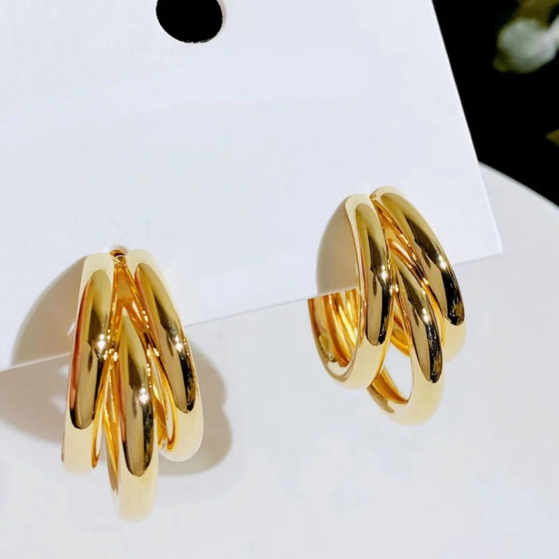 Korean Gold Hoop Earrings - Vintage Geometric Luxury Jewelry for Women