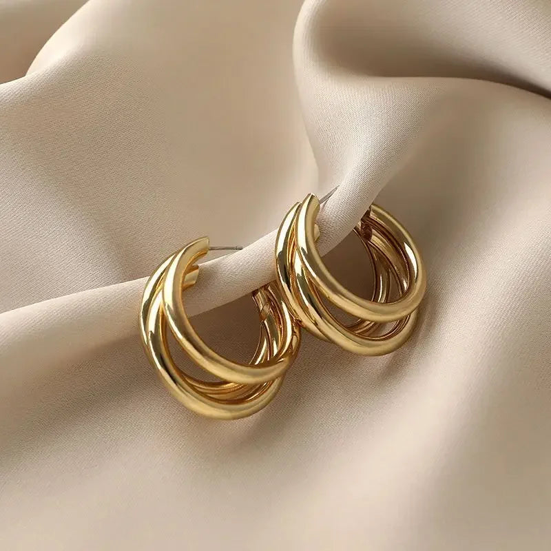 Korean Gold Hoop Earrings - Vintage Geometric Luxury Jewelry for Women