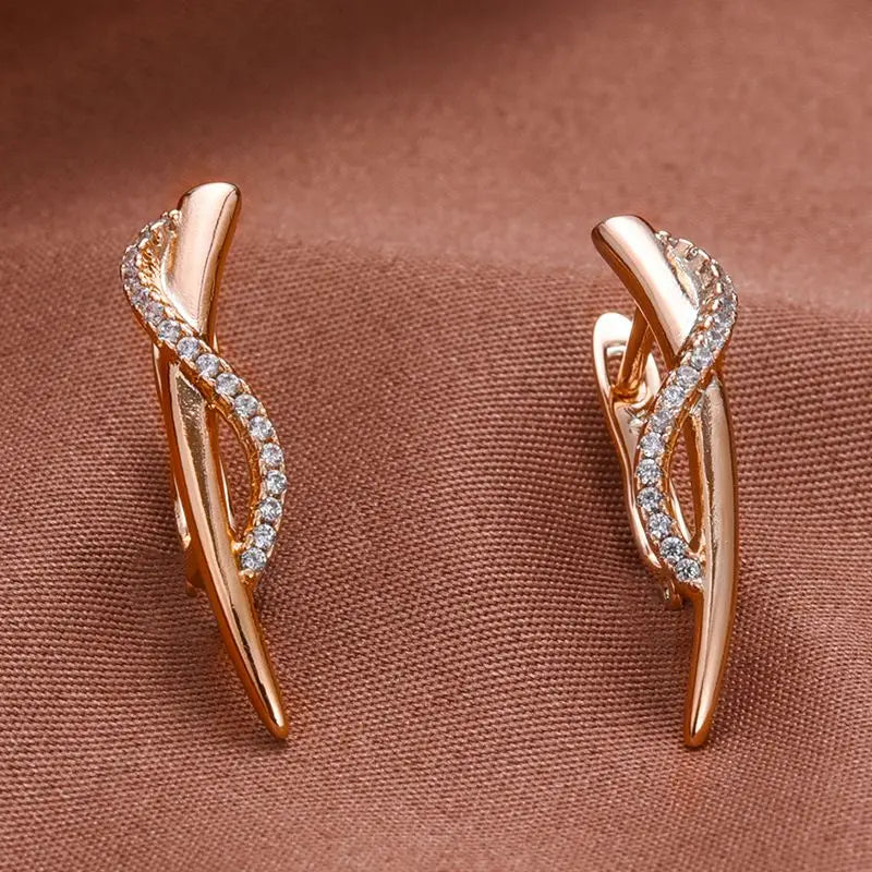 Gold S-Shaped Zircon Stud Earrings - Trendy Geometric Clip Jewelry