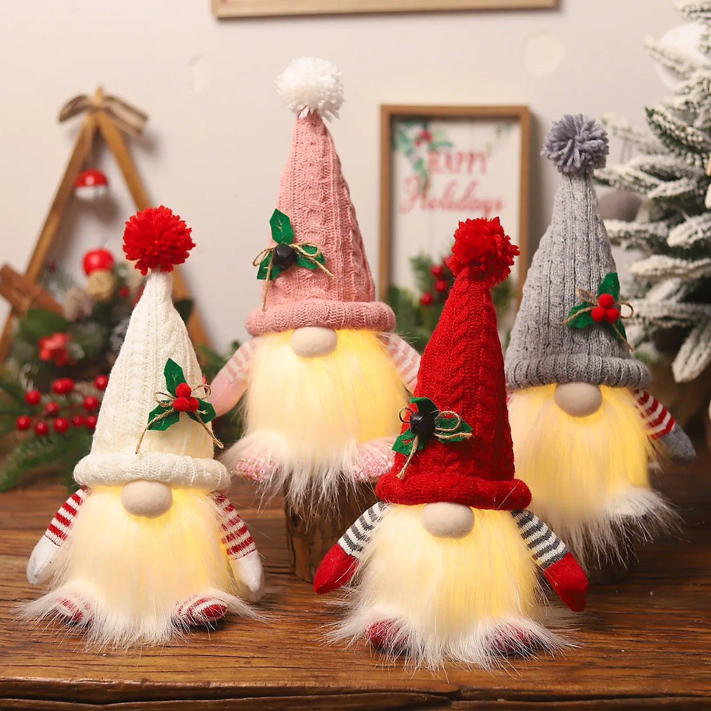 "1-4pcs LED Knitted Gnome Christmas Dolls – Festive Elf Night Light Decorations for Home & Holiday Gifts 2024-2025!"