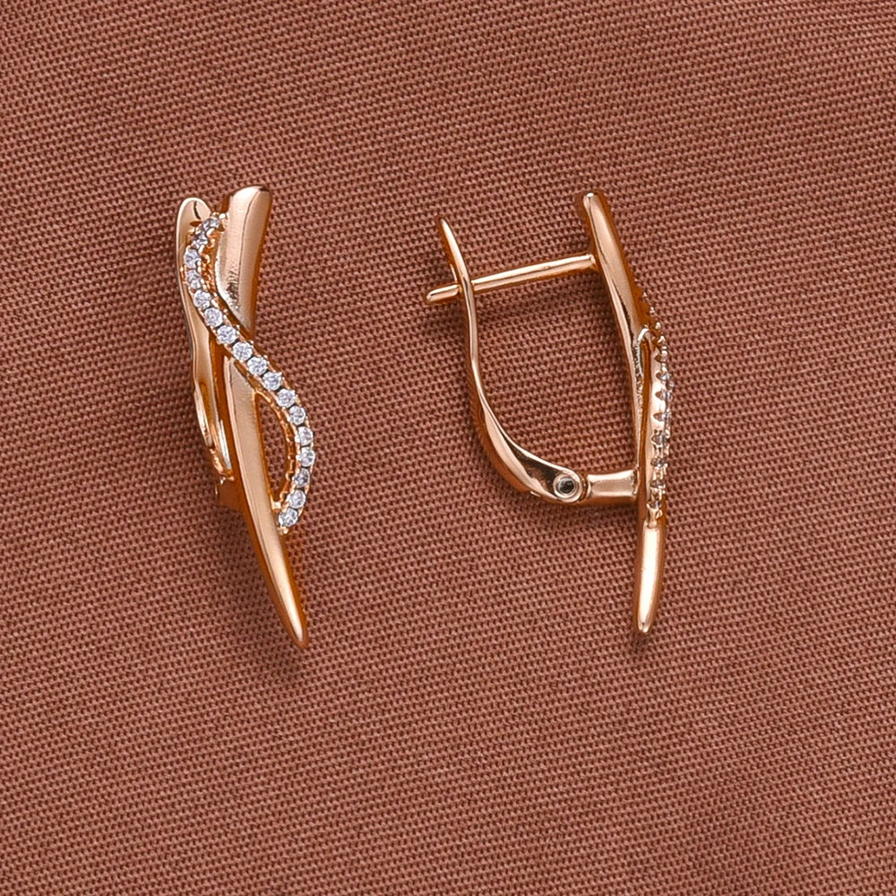 Gold S-Shaped Zircon Stud Earrings - Trendy Geometric Clip Jewelry