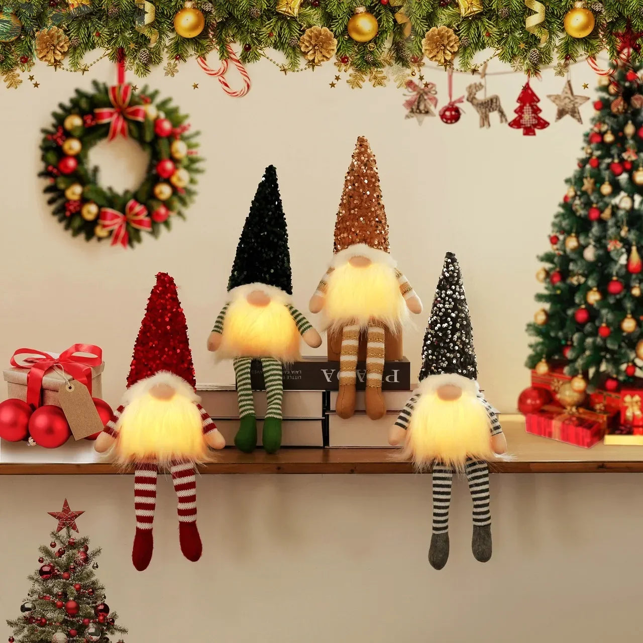 "1-4pcs LED Knitted Gnome Christmas Dolls – Festive Elf Night Light Decorations for Home & Holiday Gifts 2024-2025!"